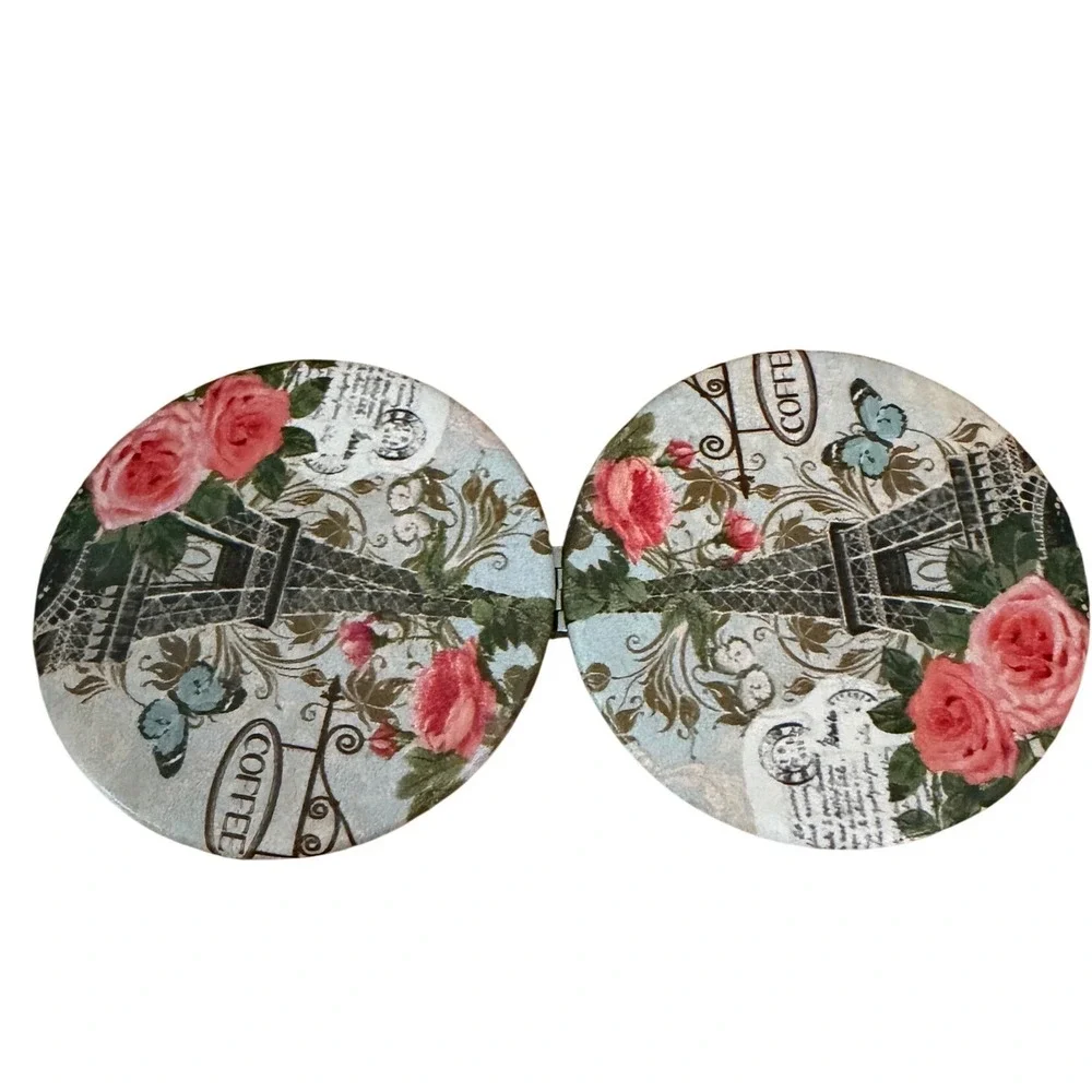Paris Eiffel Tower Rose Butterfly Compact‎ Makeup Mirror New Gift